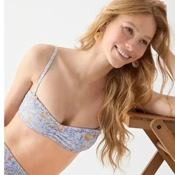 New with tags J crew Scrunchie sweetheart bikini top in afternoon floral - Picture 2 of 8